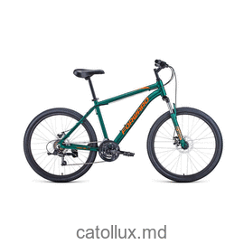 Горный велосипед FORWARD HARDI 26 2.0 disc (26" 21 ск. Рост 17") 2020-2021, зеленый матовый/оранжевый 