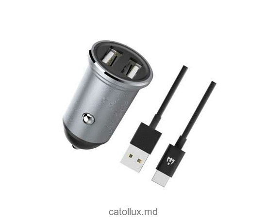 Incarcator auto Type c HELMET HLPCARC2USBTSL Car Charger 2USB 2.4A cablu negru 