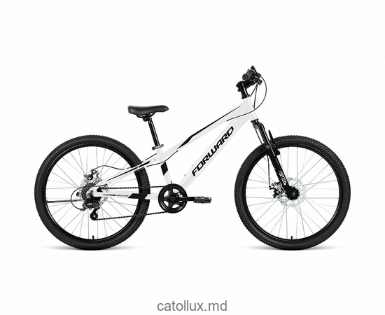 Велосипед подростковый FORWARD RISE 24 2.0 disc (24" 7 ск. Рост 11") 2020-2021, белый/черный 