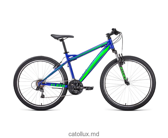 Горный велосипед FORWARD FLASH 26 1.2 (26" 21 ск. Рост 19") 2020-2021, синий/ярко-зеленый 