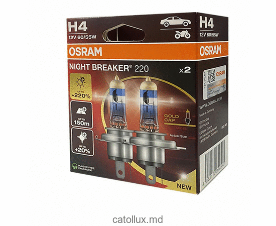 Комплект галогенных ламп Osram 64193 NB220-2HB +220%  H4 12V 60/55W 