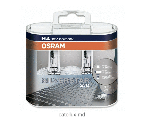 Автолампа OSRAM H4 SILVERSTAR 2.0 12V 60/55W P43t (64193SVS BOX) 